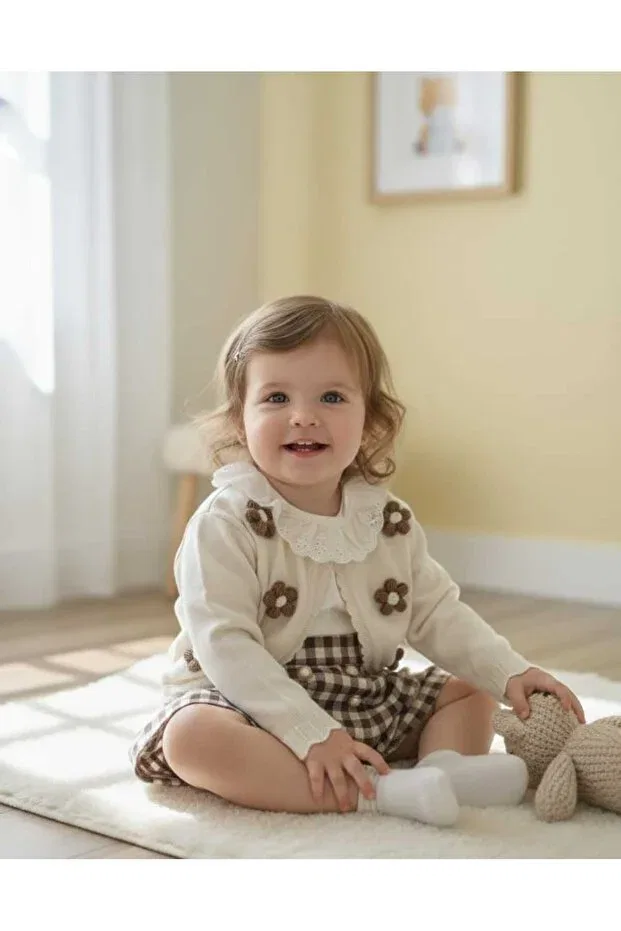 Детский комплект для девочек с цветочной вышивкой Laura baby flower Lumia Baby, Beige — фото 2