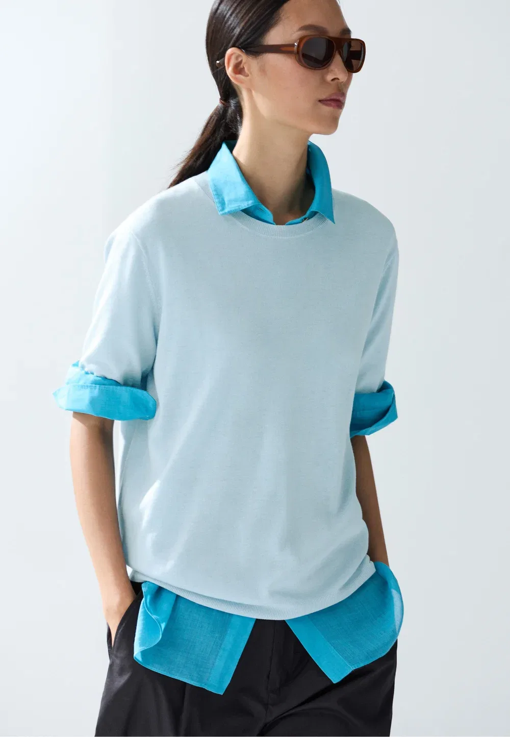 Простая футболка Massimo Dutti, Light Blue