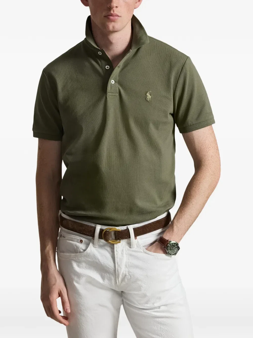 Рубашка поло узкого кроя POLO RALPH LAUREN, зеленый — фото 3