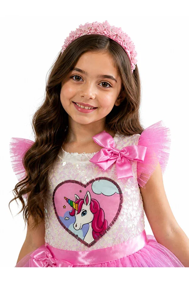 Детское платье для девочек с пайетками Unicorn girls dress sequin princess birthday party Tinytrends, Pink — фото 4