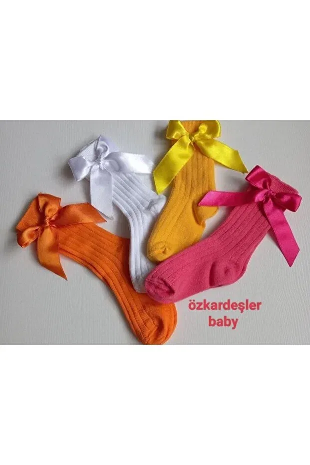 Детские гольфы с бантом 4-предмет Özkardeşler Baby, Orange White Fuchsia Yellow