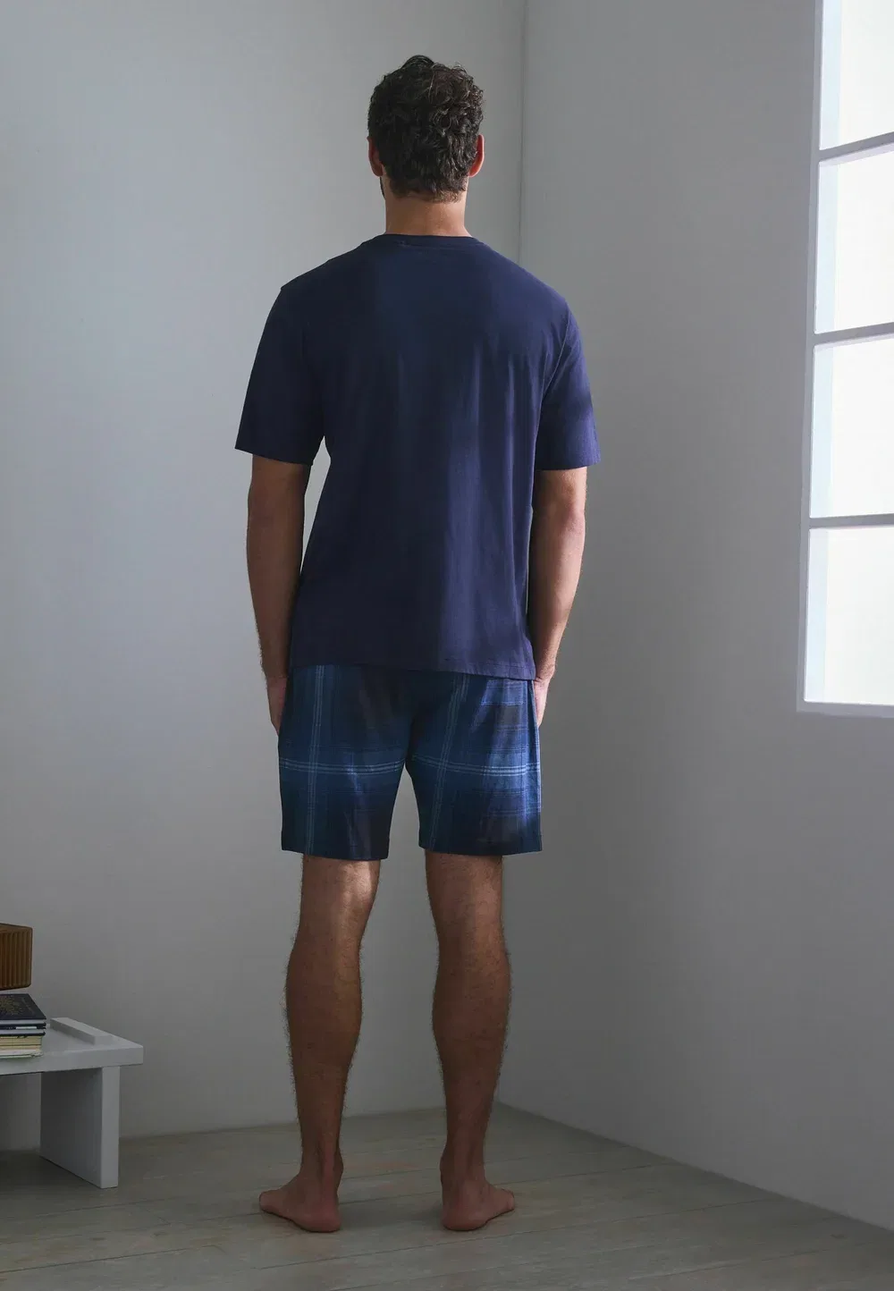 Пижамный комплект с коротким рукавом из трикотажа в клетку, стандартного кроя Next, Navy Blue — фото 2