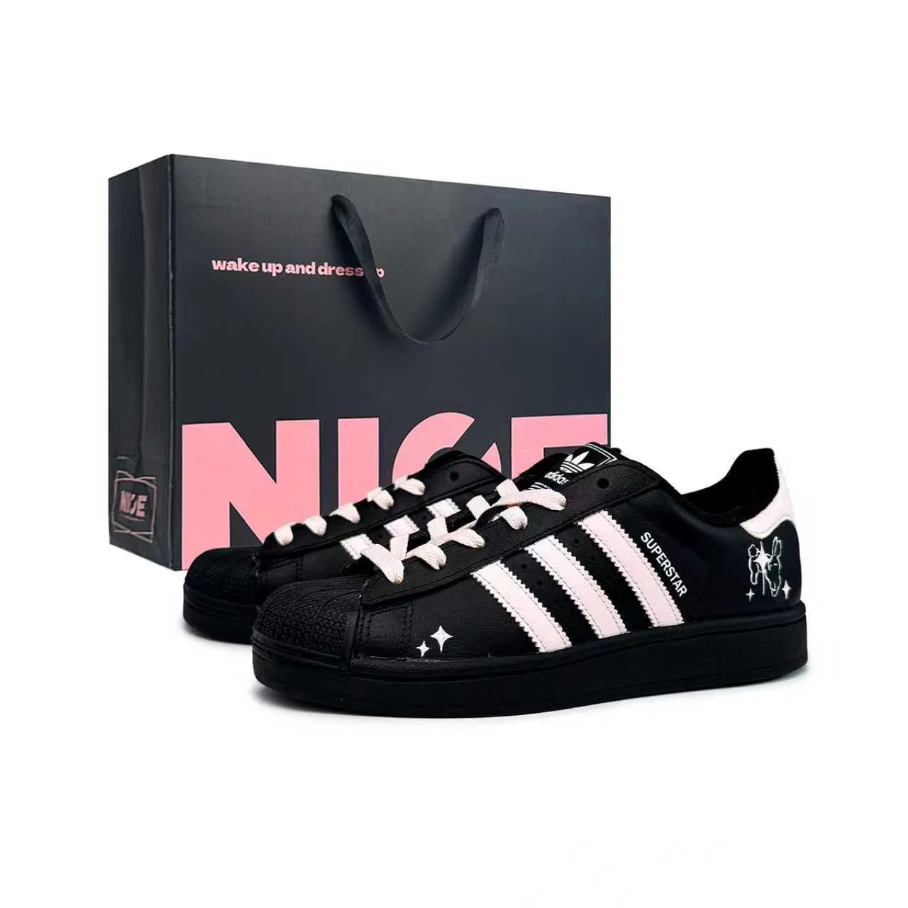 Детские кроссовки с принтом Adidas Originals Superstar 2, Black Pink