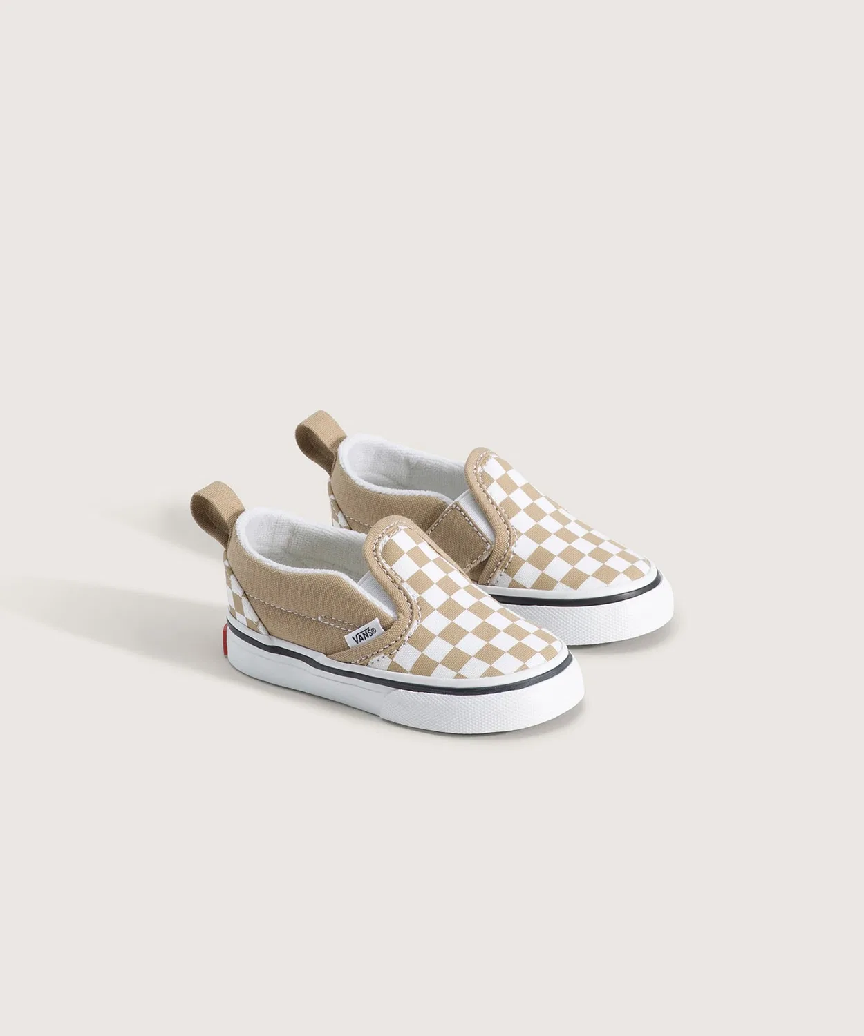 Детские кеды-слипоны с клетчатым принтом, модель Slip-On V COLOR THEORY CHECKER VANS, Бежевый — фото 2