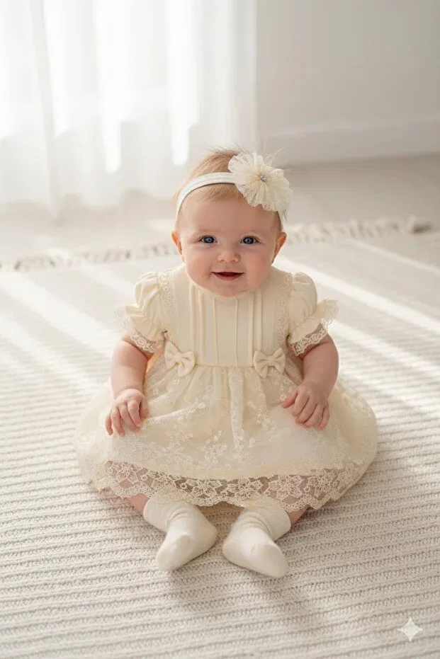 Детское платье для девочек с длинным рукавом 4011 Miniday Baby, Beige — фото 3