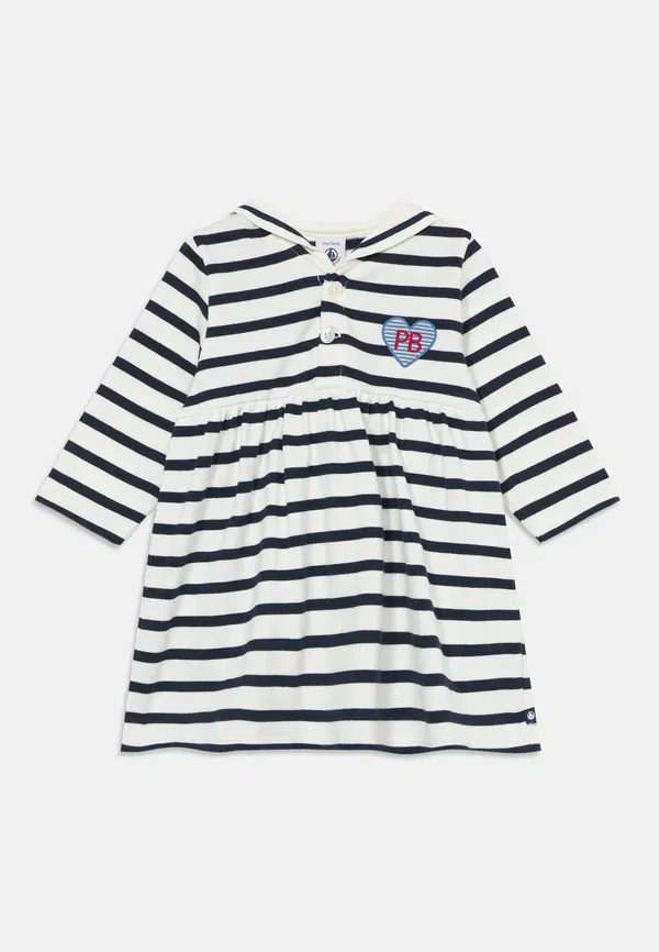 Платье-джемпер полосатое Bebe debout Petit Bateau, marshmallow/smoking — фото 3