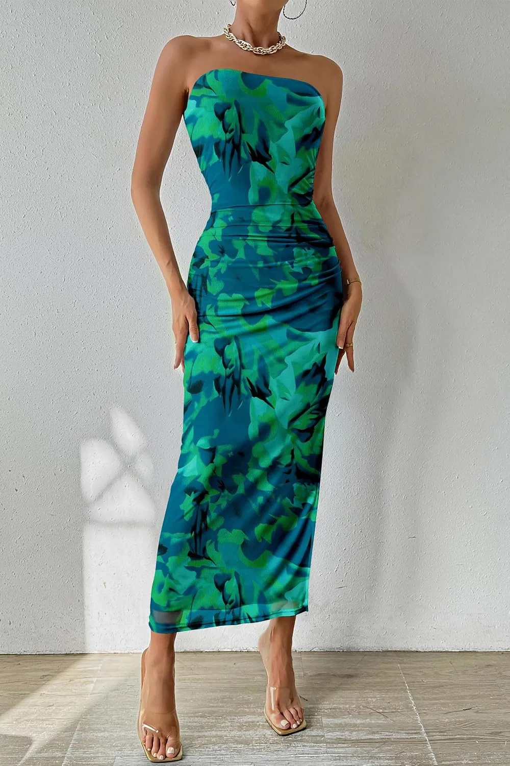 Женское летнее макси-платье bodycon с цветочным принтом, Green Big Floral — фото 3
