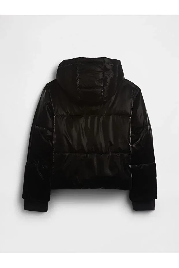 Детский пуховик для девочек с капюшоном Basics Gap, Black-000 — фото 3