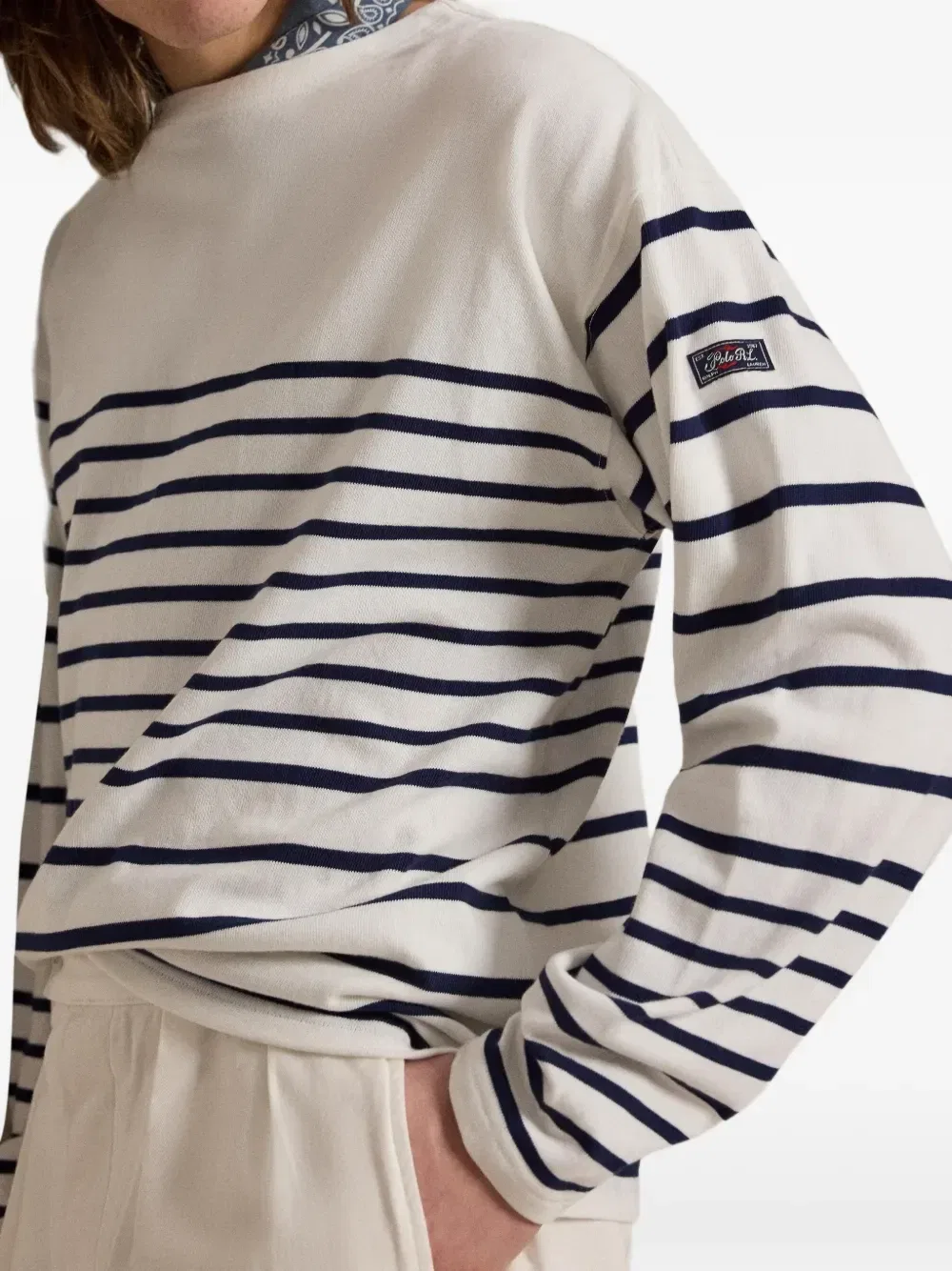 Полосатый свитер с вырезом-лодочкой Polo Ralph Lauren, белый — фото 4