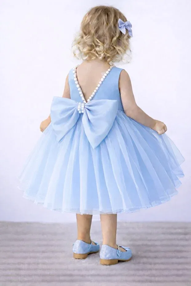 Детское платье для девочек с жемчугом Suneh, Baby Blue — фото 2