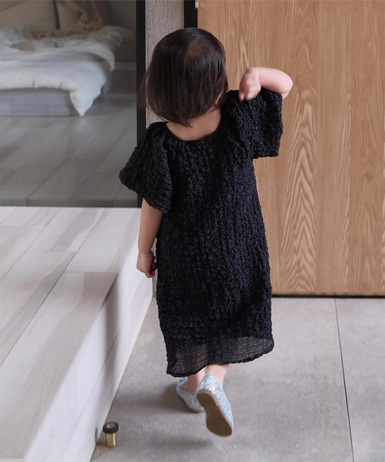 Детское платье-трапеция с длинным рукавом модель 2way KOBE LETTUCE, Black