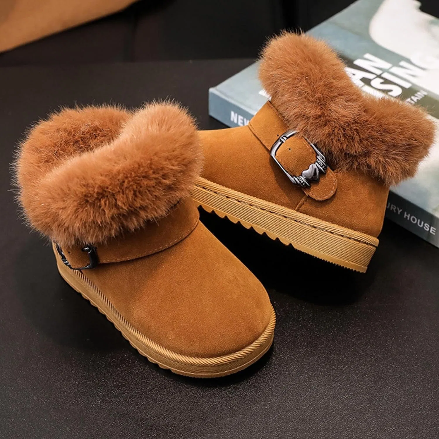Детские зимние сапоги для девочек с мехом и пряжкой Zzalalana, Brown — фото 3