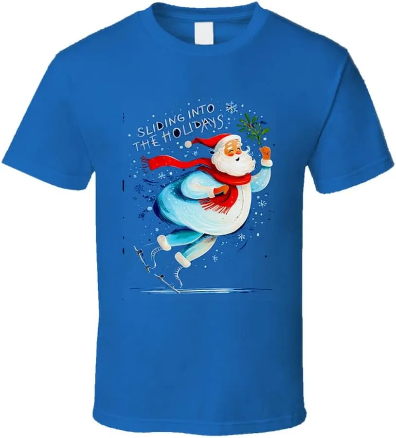 Мужская футболка с принтом Santa Skating Winter, Royal Blue