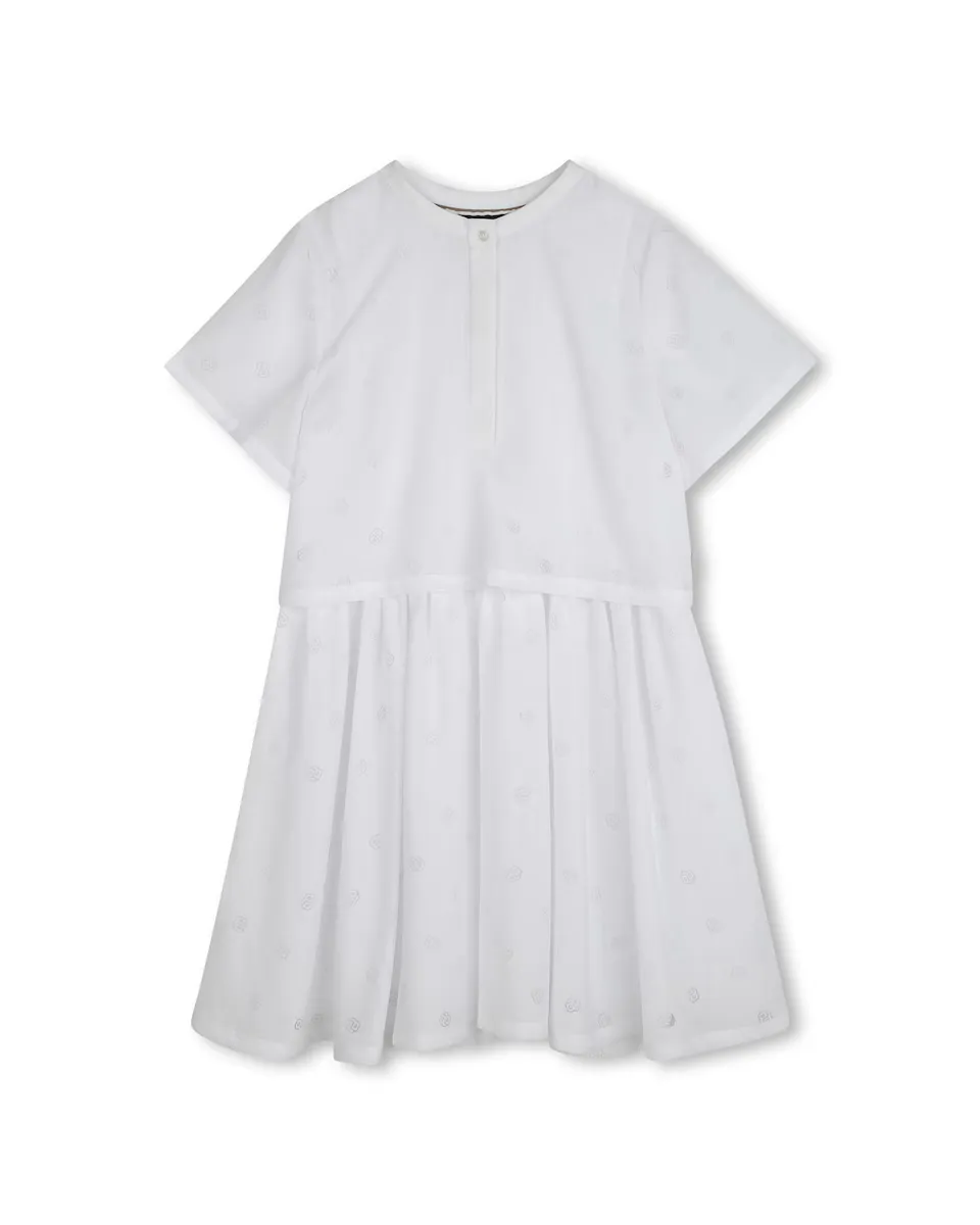 

Белое платье для девочки с короткими рукавами BOSS Kidswear, белый