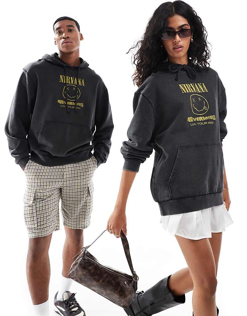 

Черная объемная толстовка унисекс с лицензионной вышивкой Nirvana ASOS DESIGN