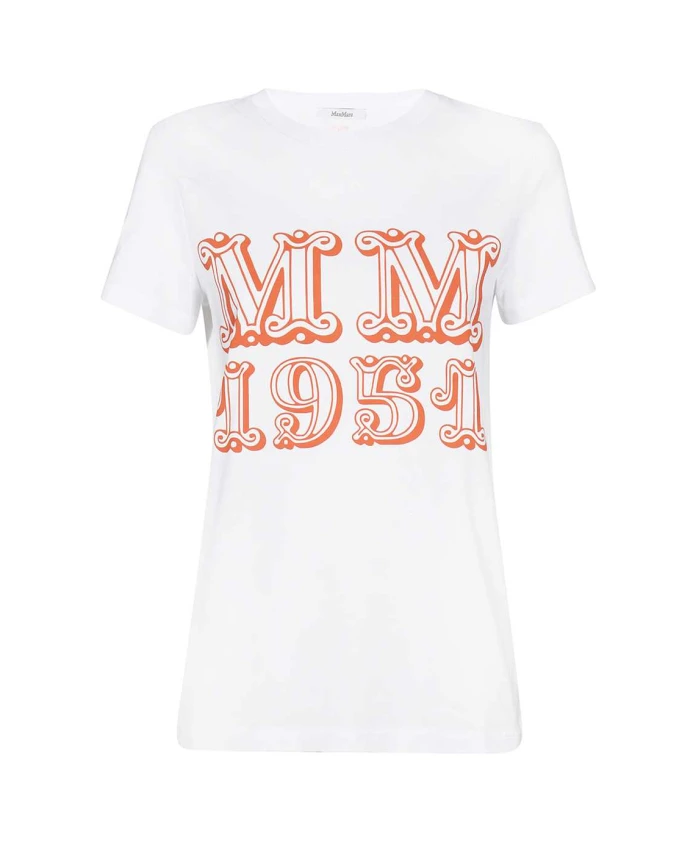 

Хлопковая футболка в рубчик с принтом на передней части. Max Mara, белый