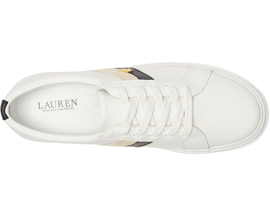 Кроссовки Lauren Ralph Lauren Janson II Color-Blocked Leather Sneakers, цвет Snow White/Black/Sand Dune — фото 2
