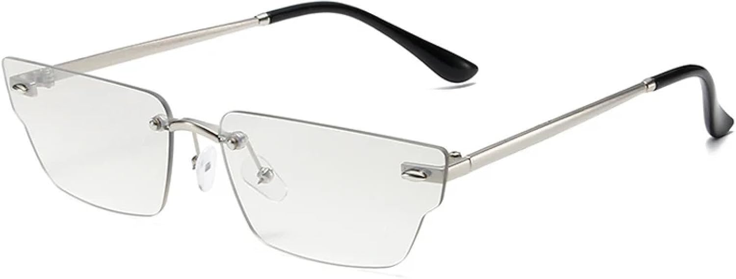 

Ретро-солнцезащитные очки неправильной формы, маленькие прямоугольные, женские, без оправы, с прозрачными линзами с градиентом цвета «океан», защита от УФ-излучения UV400 HHZZYVY, Silver Light Gray