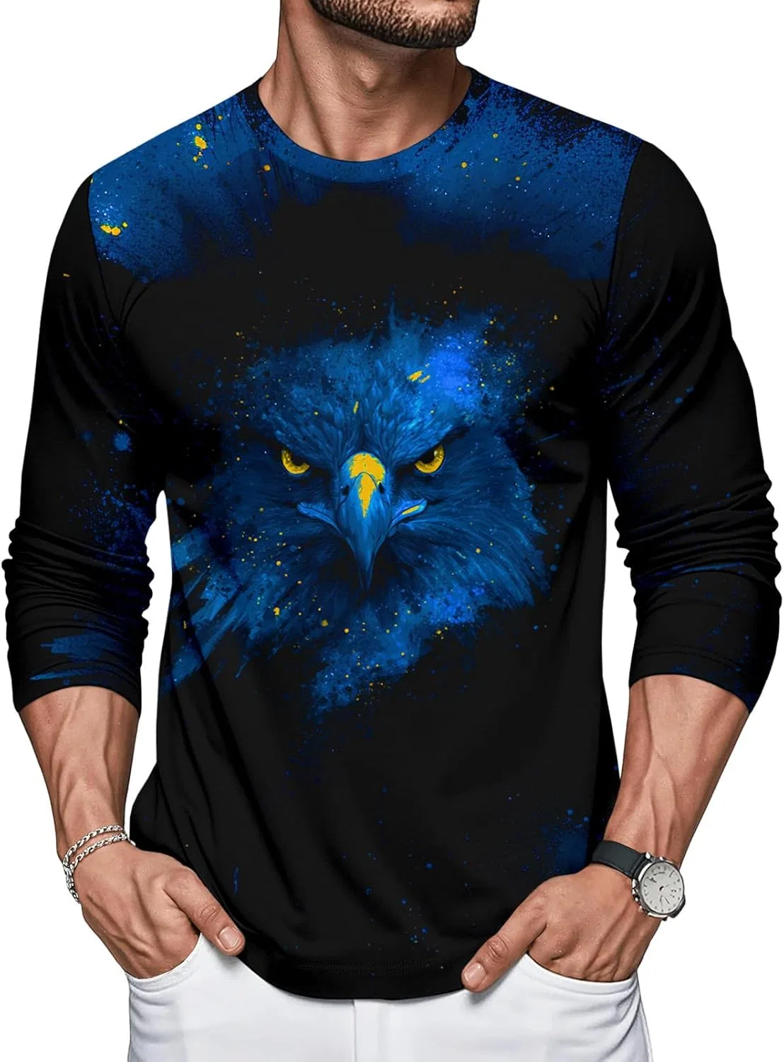 Мужская футболка с длинным рукавом - Crewneck Animal | Повседневная футболка Regular Fit, модный пуловер для ежедневной носки Generic, синий