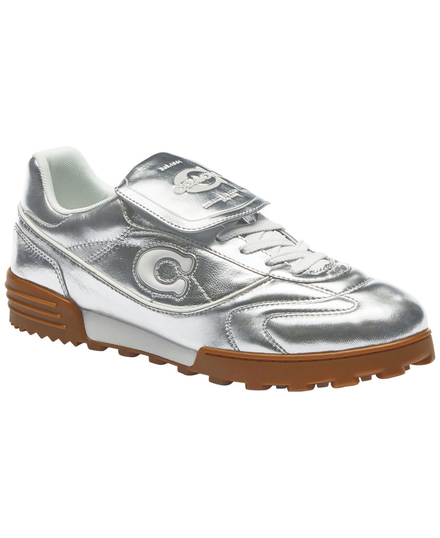 

Мужские кожаные кроссовки Match с металлическим блеском на шнуровке COACH, Silver