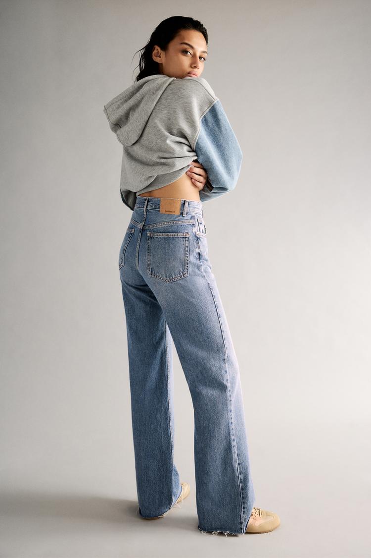 

Джинсы прямого кроя с высокой талией Pull And Bear, синий