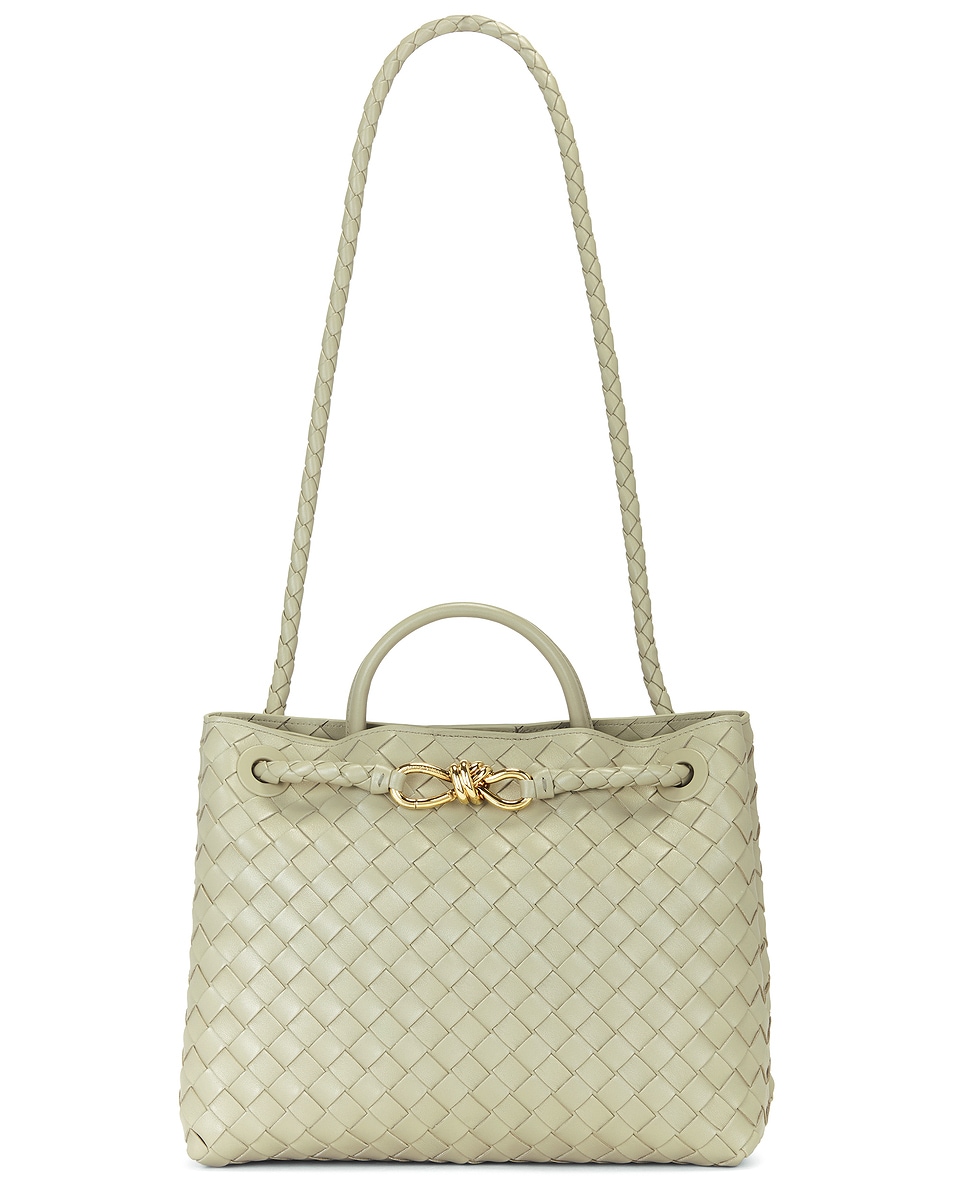 

Средняя сумка Andiamo Bottega Veneta, цвет Travertine & Muse Brass