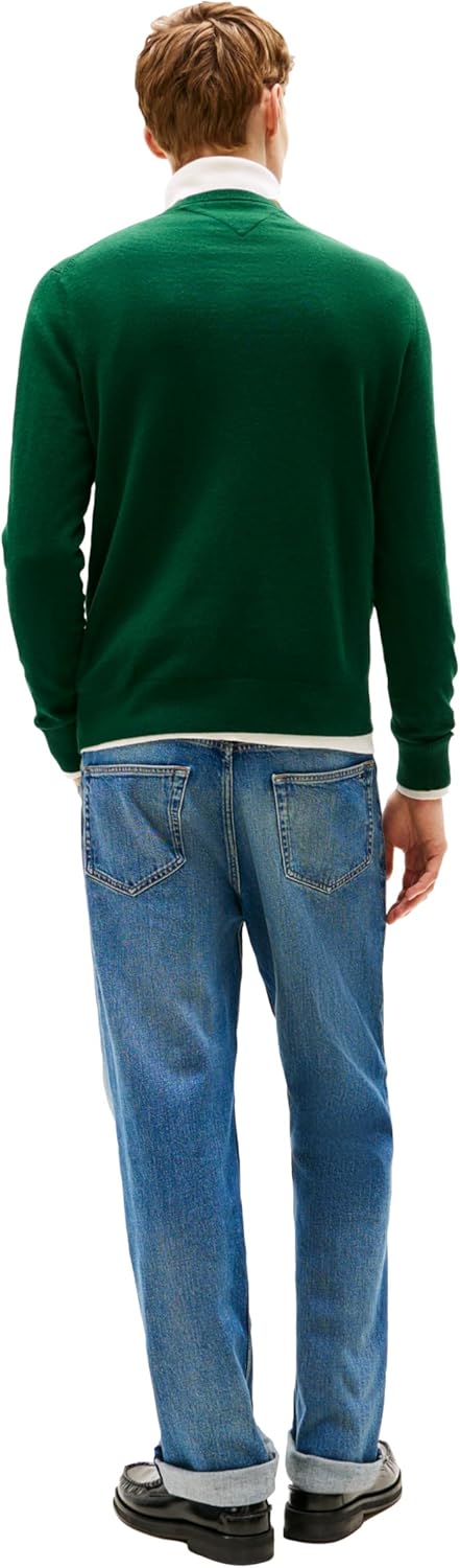 Мужской хлопковый однотонный свитер с круглым вырезом Tommy Hilfiger, легкий пуловер, также доступен в размерах для больших и высоких женщин., Ornamental Green Heather — фото 4