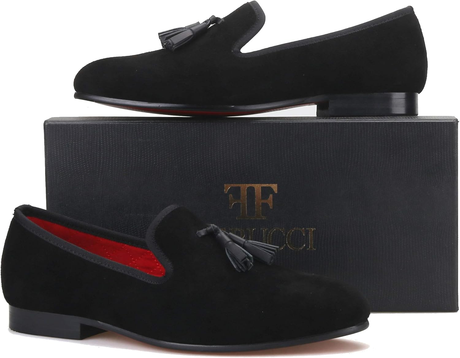 Мужские черные замшевые слиперы-лоферы FERUCCI с плоской подошвой и черной кожаной кисточкой — фото 2