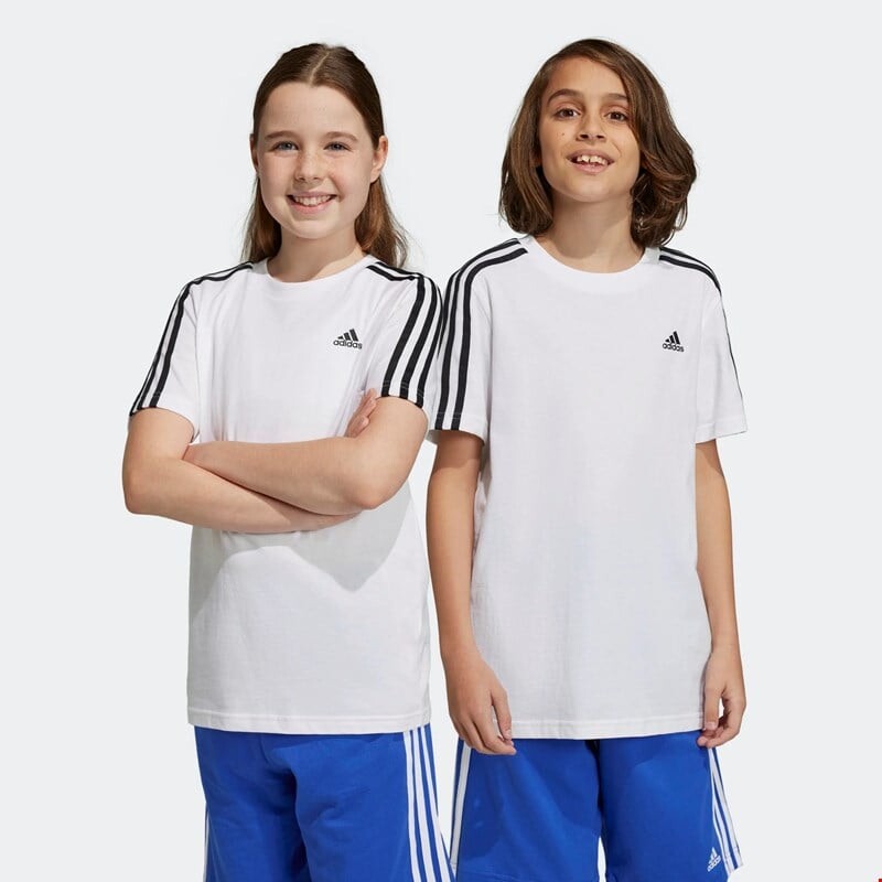 

Детская хлопковая футболка с 3 полосками Essentials Adidas, белый