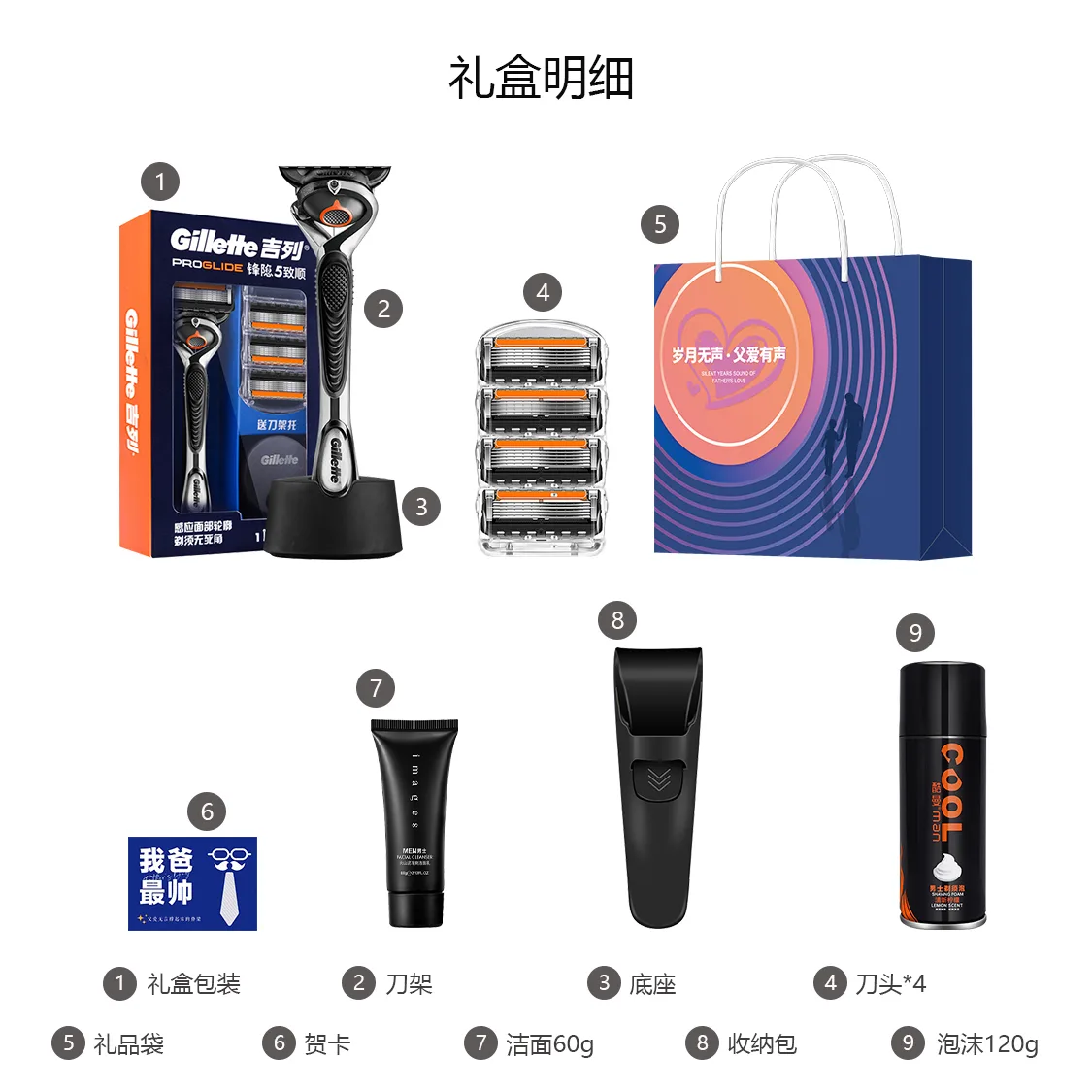 Бритвенный набор Zhi Shun Gravity Box в подарок на день рождения Gillette, To Father's Day Set — фото 2