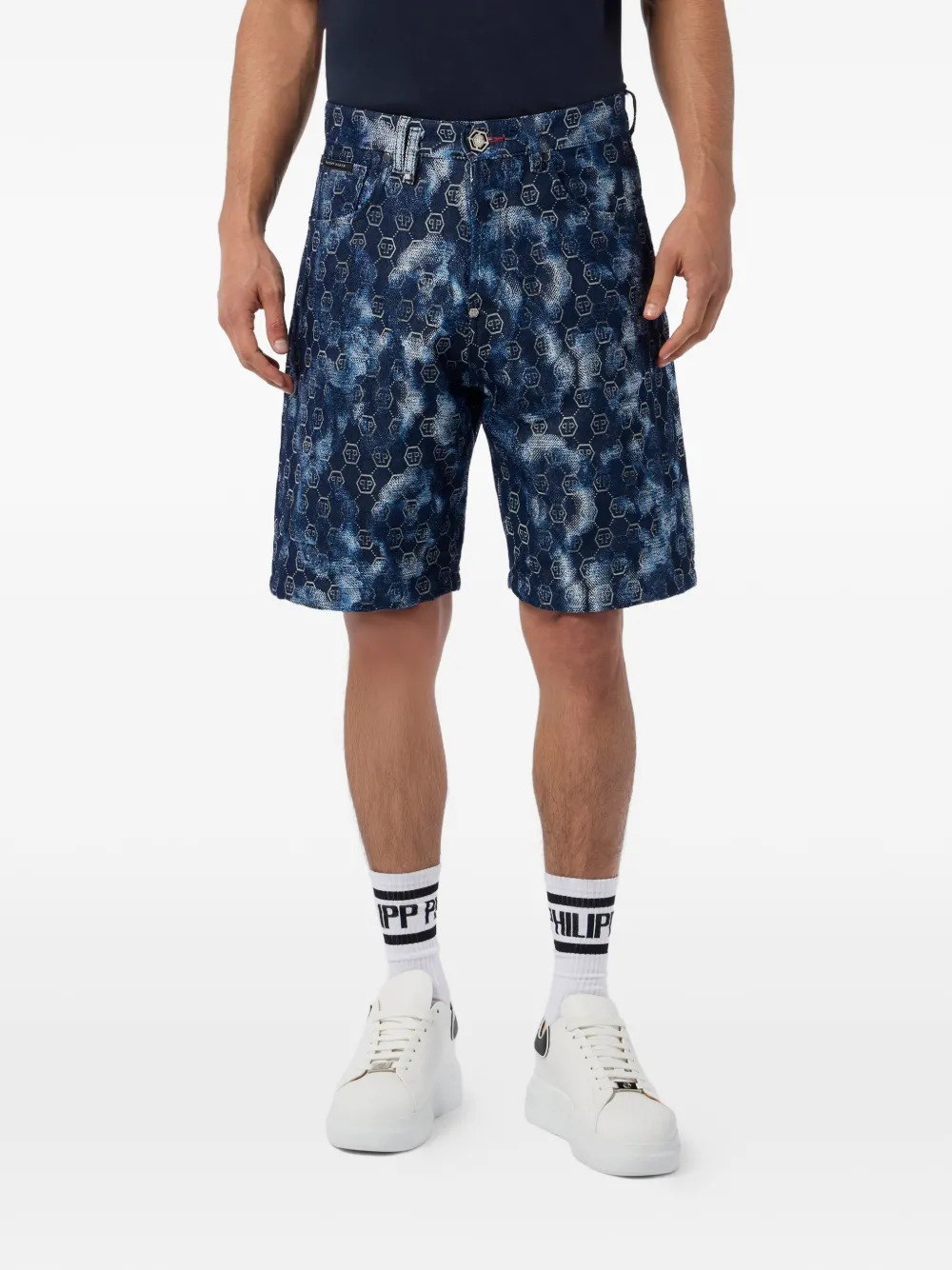 

Джинсовые шорты с монограммным узором Philipp Plein, синий