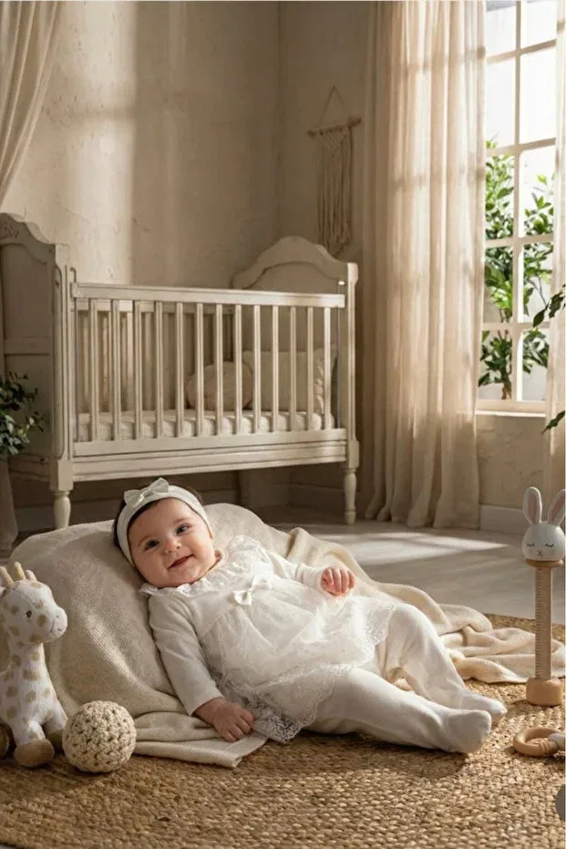 Детский комплект боди и банданы с длинным рукавом Bamoola, White Bow Lace — фото 3