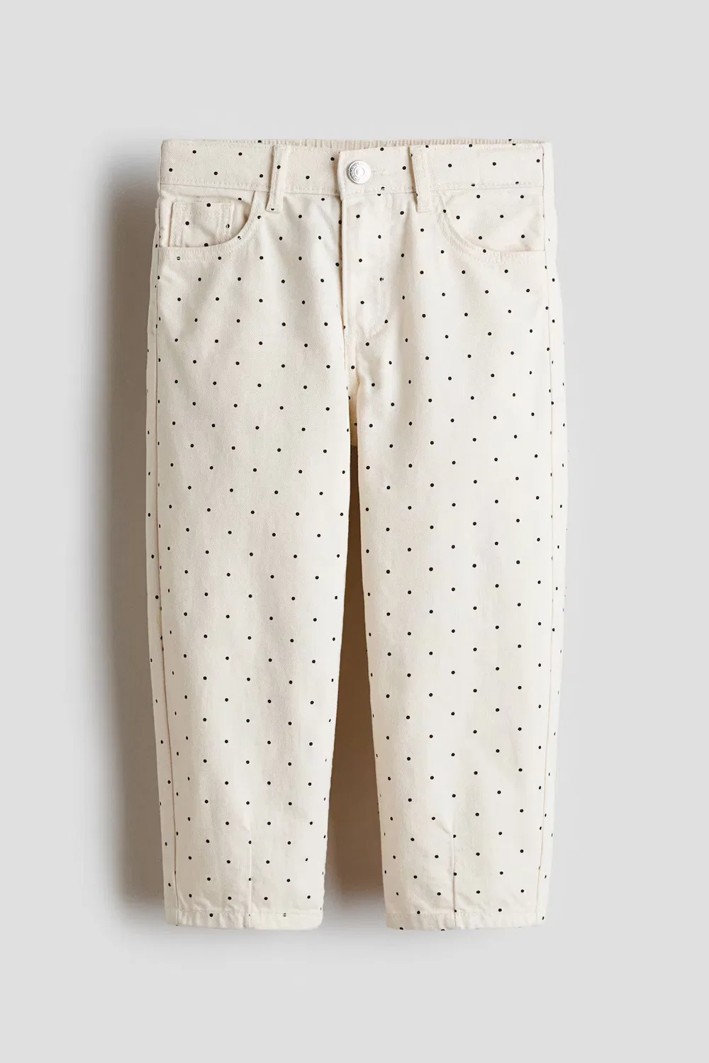 Брюки из хлопчатобумажной саржи с широкими штанинами H&M, Cremefarben/Polka Dots — фото 4