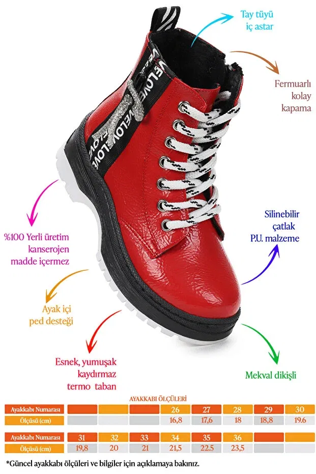 Детские ботинки для девочек на плоском ходу Love çatlak thermo sole Kiko Kids, Red — фото 2