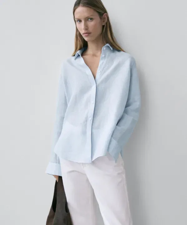 Рубашка свободного кроя с принтом, Massimo Dutti, 100% лен