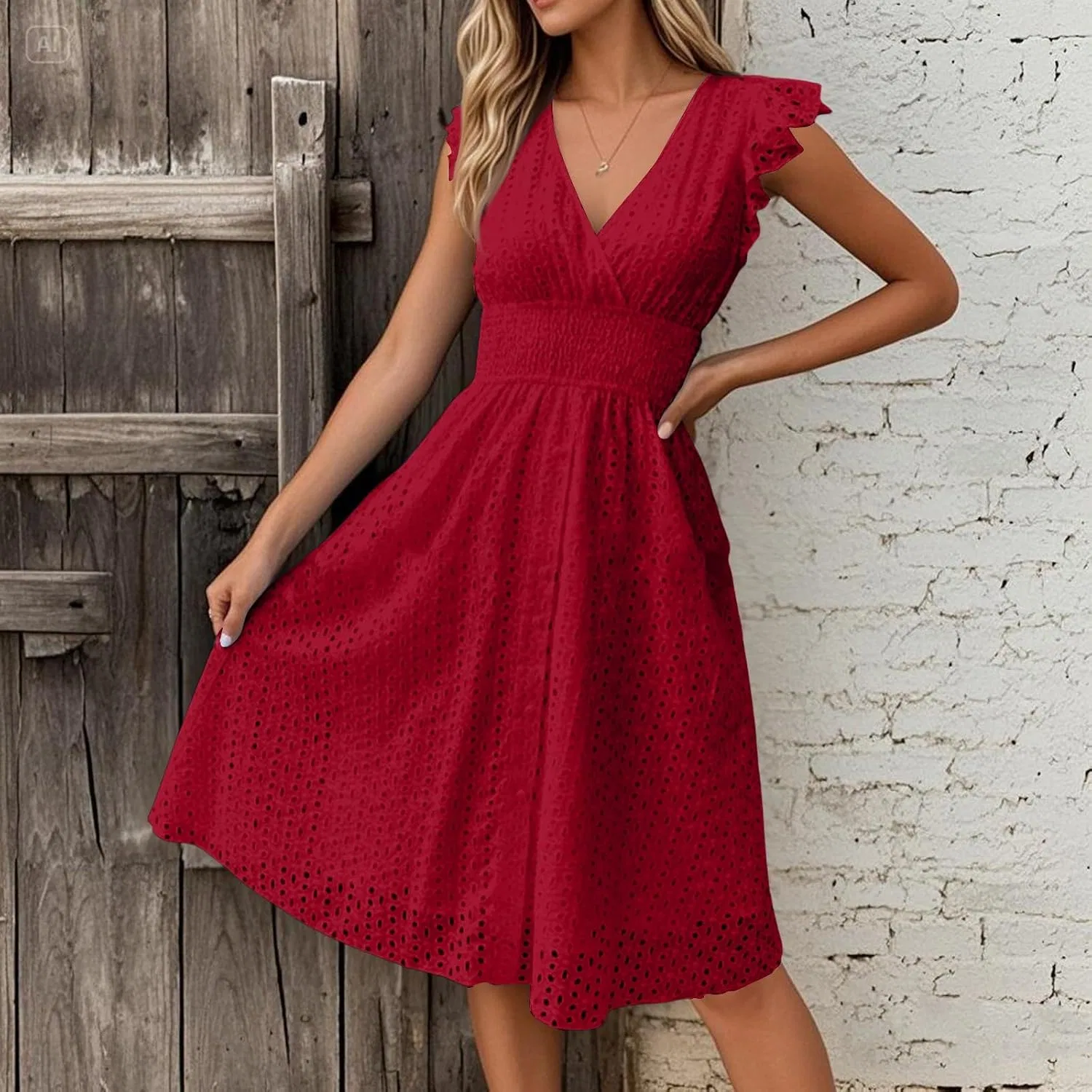 Женское платье с кружевной вышивкой Sundresses for Women, Wine — фото 3