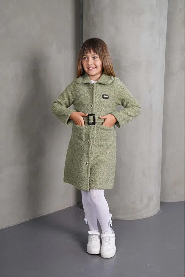 Детское пальто для девочек с поясом Best Of Kids, Khaki — фото 2
