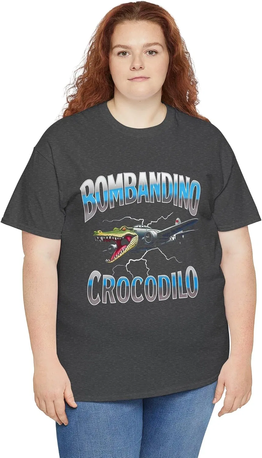 Женская футболка с принтом Bombandino Crocodilo, тёмно-серый меланж — фото 4