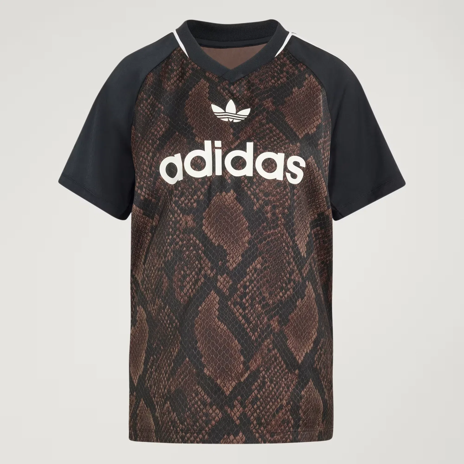 Женская футболка свободного кроя Snake Print Satin Jersey Adidas Originals, Earth Strata/Aurora Coffee — фото 4