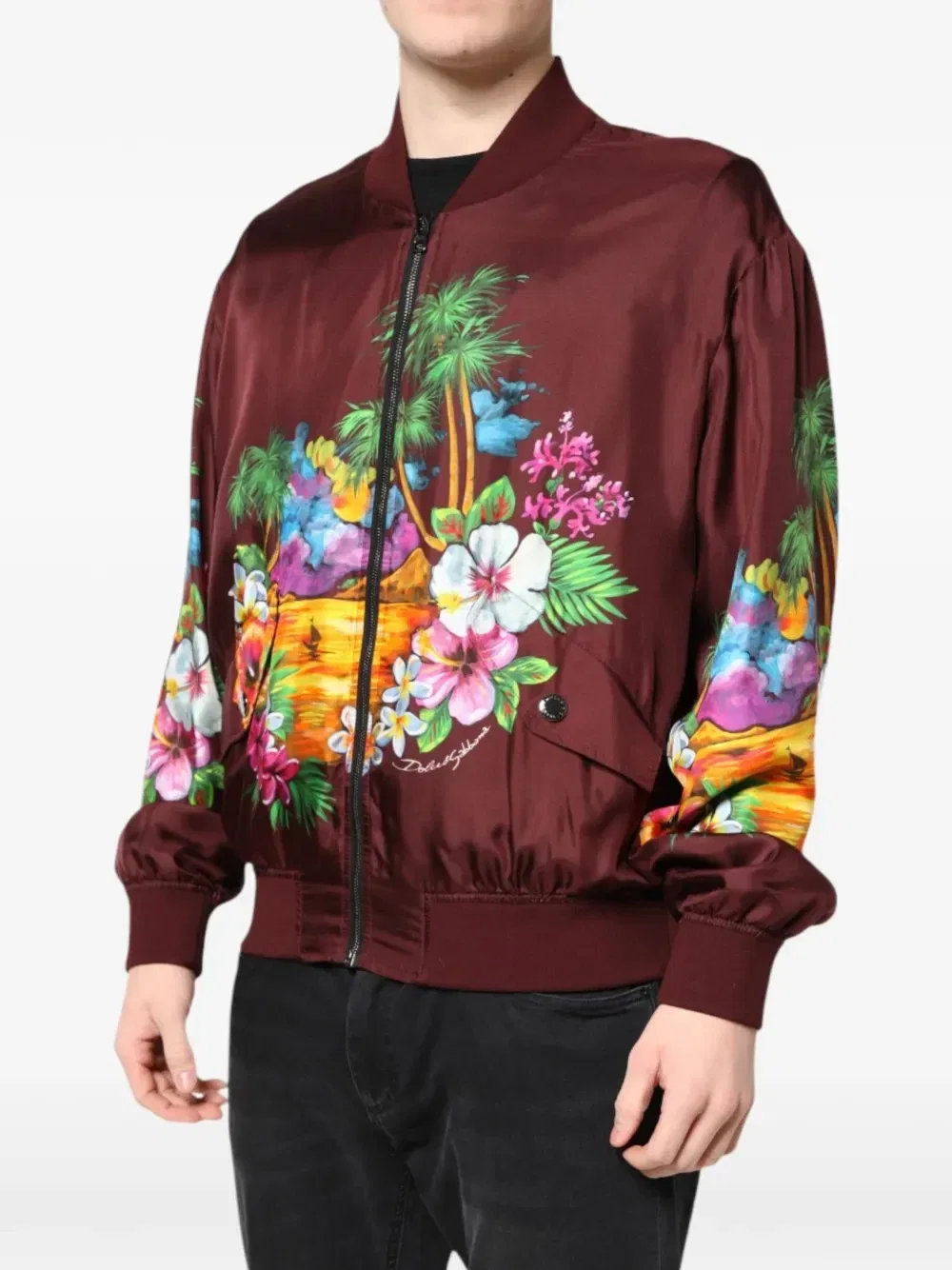 Шелковая куртка с тропическим принтом DOLCE & GABBANA, красный — фото 2