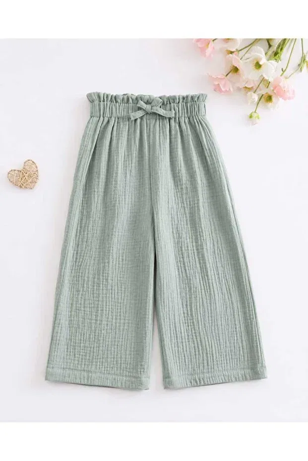 Детские брюки для девочек широкие муслиновые Basics Bebeğime Çorap, Mint