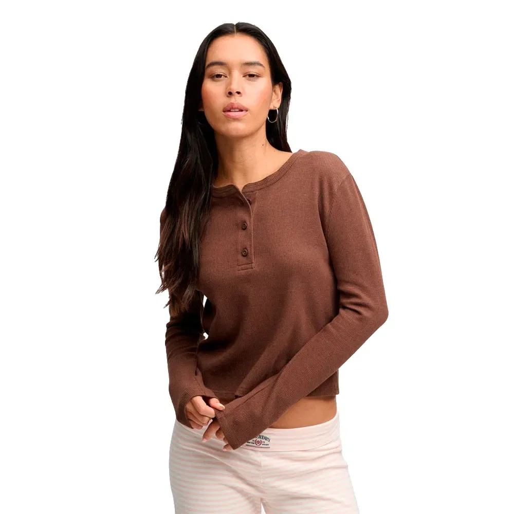 Женский лонгслив с вафельным переплетением Athletic Essentials Waffle Button Superdry, Brown