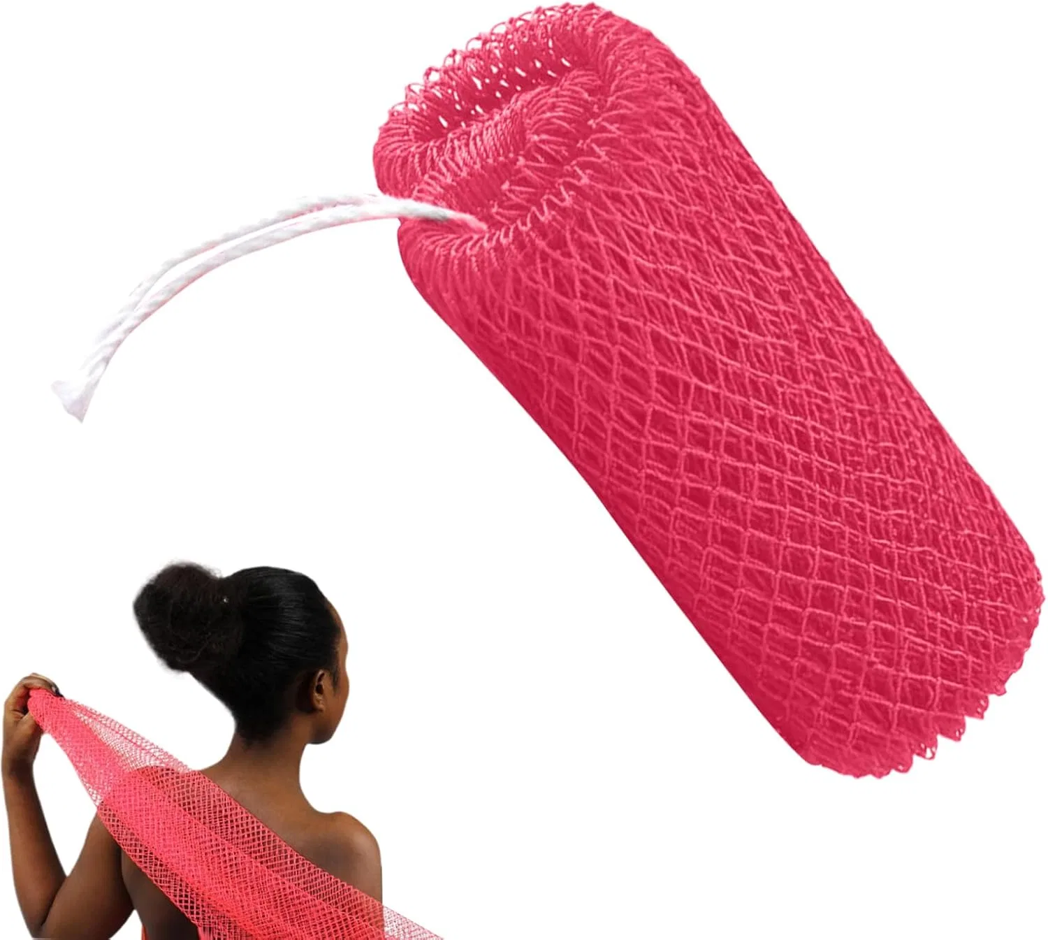 Мочалка для тела African Net, Huvqianu, 70 г, 35x60 см, Розовый