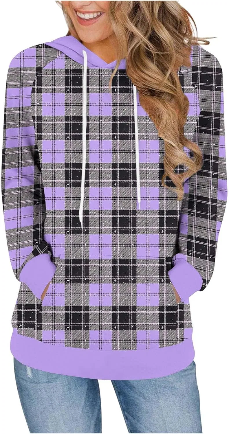 Женский свитшот с принтом в клетку, модель Plaid Print, фиолетовый