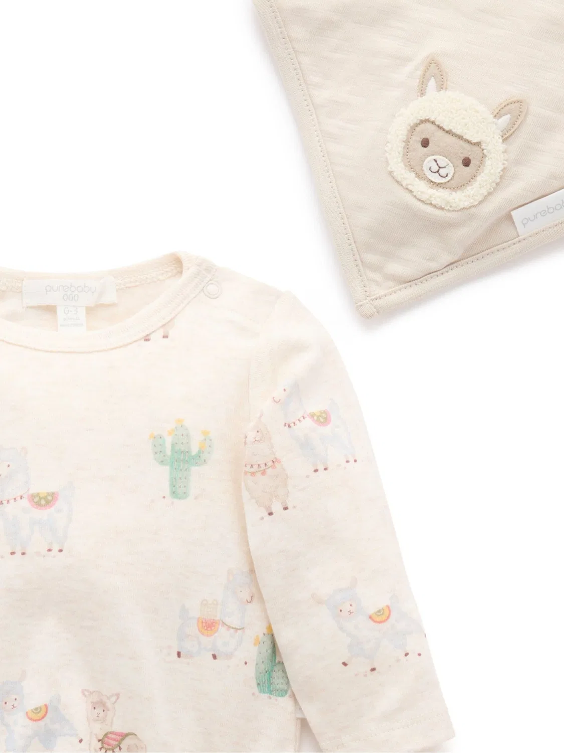 Комплект из боди и леггинсов, с принтом Purebaby, бежевый — фото 4