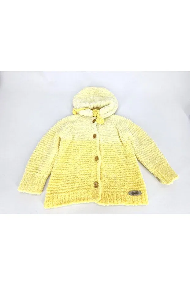 Детский кардиган для девочек с капюшоном Hand Knitted Soft Plush Hooded Girl's Cardigan Evitle, Sarı — фото 2