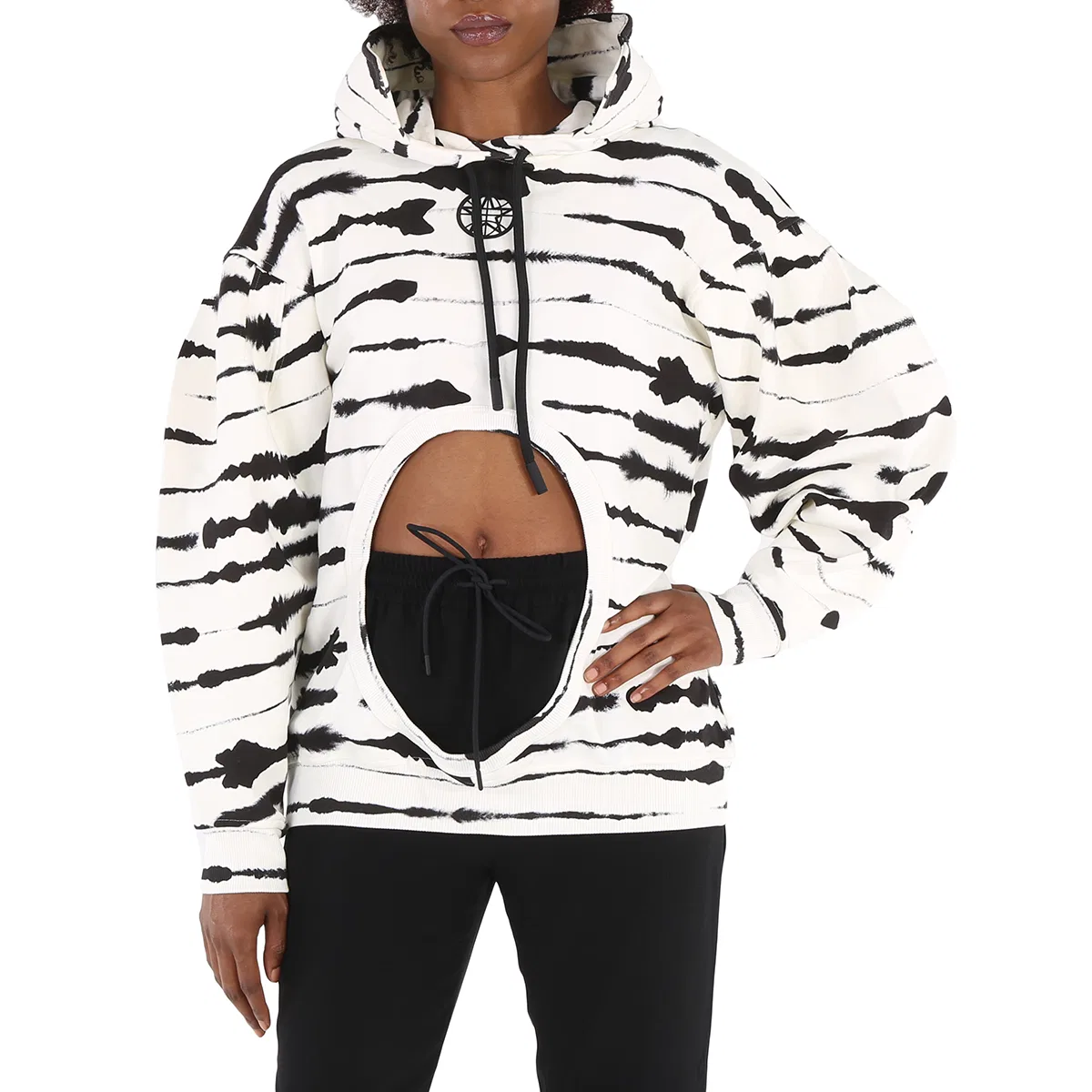Худи женское с принтом Monochrome Cut-out Detail Watercolour Print Cotton Hoodie Burberry, Monochrome