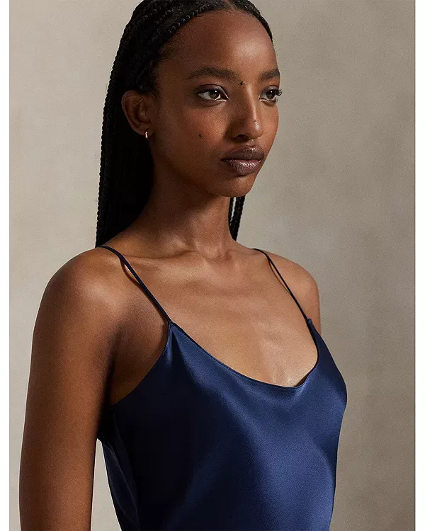 Женское платье-комбинация из сатина Ralph Lauren, темно-синий — фото 4