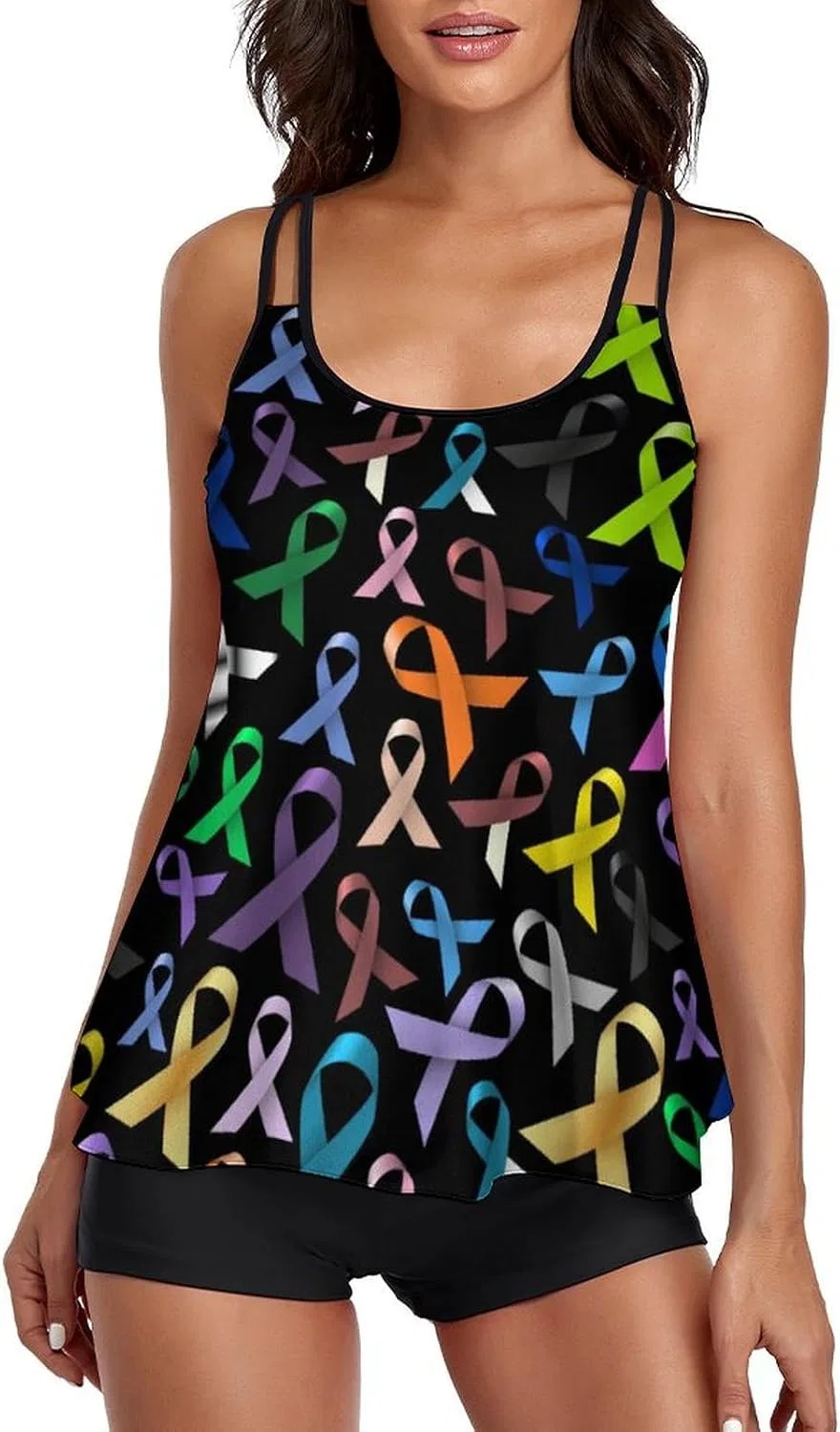 Женский танкини-комплект с рисунком в виде ленты, Breast Cancer Awareness, Cervical Cancer Awareness Ribbon-3
