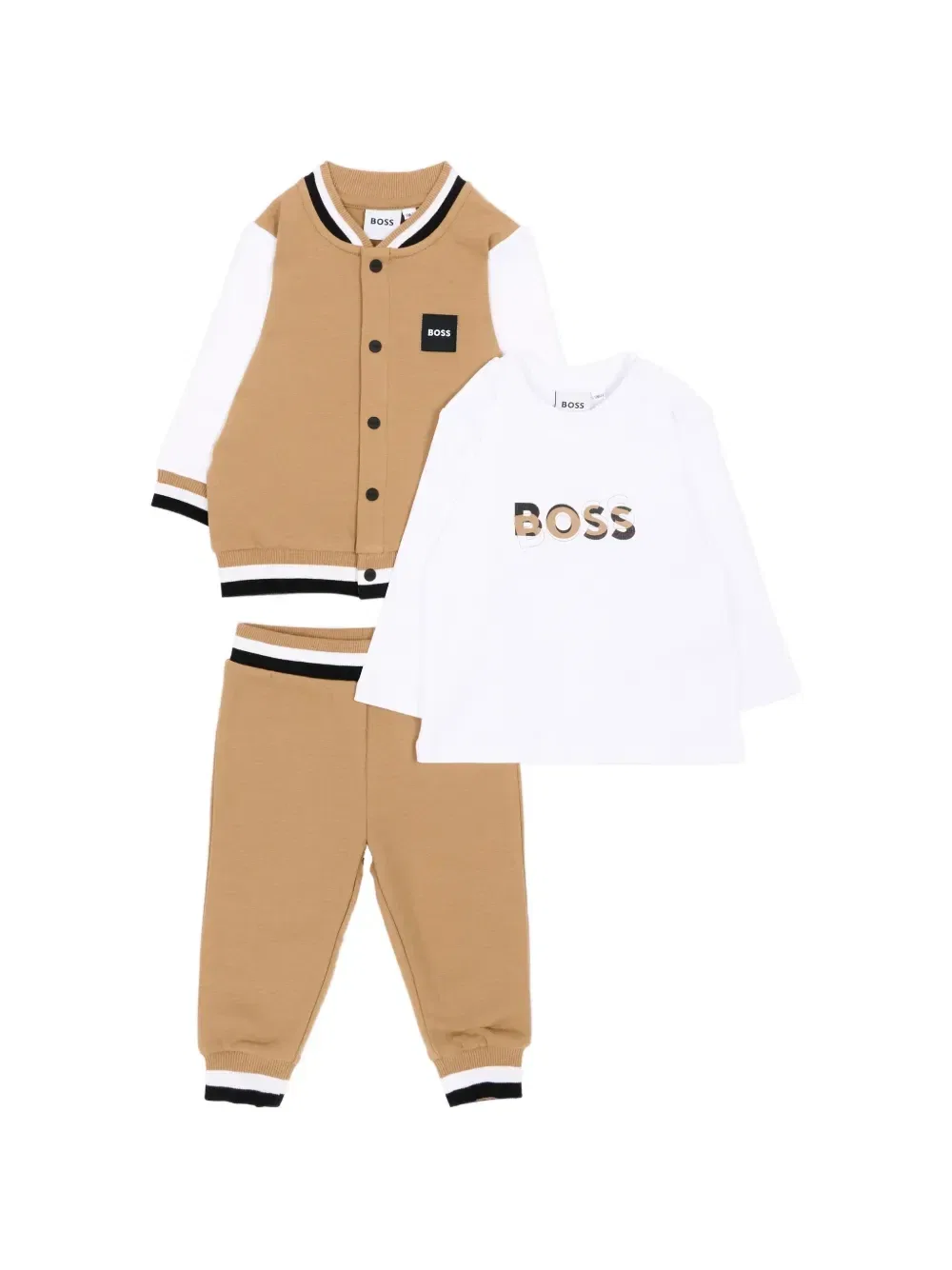 Спортивный костюм с нашивкой-логотипом (комплект из трех предметов) Boss Kidswear, бежевый